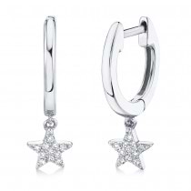 Diamond Dangling Star Huggie Earrings 14k White Gold (0.04ct)