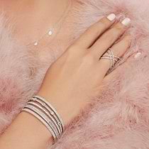 Diamond Prong Half Eternity Bangle Bracelet 14k White Gold (0.88ct)