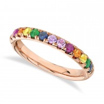 Multi-Color Sapphire Stackable Wedding Ring Band 14K Rose Gold (0.63ct)