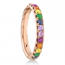 Multi-Color Sapphire Stackable Wedding Ring Band 14K Rose Gold (0.63ct)