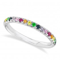 Multi-Color Sapphire Stackable Wedding Ring Band in 14K White Gold (0.31ct)