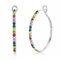 Multi-Color Sapphire Pave in 14k White Gold Hoop Earrings (1.9ct)