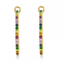 Multi-Color Sapphire Pave in 14k Yellow Gold Hoop Earrings (1.9ct)