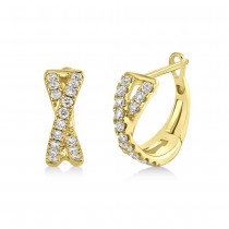 Diamond Accented Twisted X Huggie Earrings 14k Yellow Gold (0.40ct)