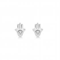 Diamond Bezel Hamsa Stud Earrings 14k White Gold (0.06ct)