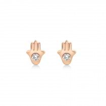 Diamond Bezel Hamsa Stud Earrings 14k Rose Gold (0.06ct)