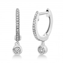 Diamond Bezel Drop Huggie Earrings 14k White Gold (0.14ct)