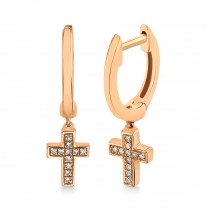 Diamond Accented Cross Drop Huggie Earrings 14k Rose Gold (0.04ct)