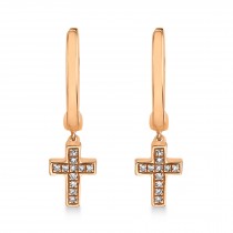 Diamond Accented Cross Drop Huggie Earrings 14k Rose Gold (0.04ct)