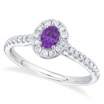 Oval Amethyst Solitaire & Diamond Engagement Ring 14K White Gold (0.54ct)