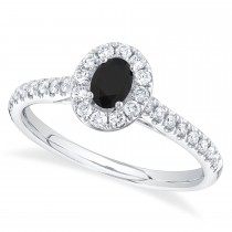Oval Black Diamond Solitaire Engagement Ring 14K White Gold (0.62ct)
