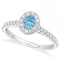 Oval Blue Topaz Solitaire & Diamond Engagement Ring 14K White Gold (0.62ct)