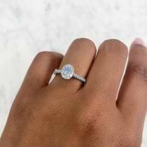 Oval Moonstone & Diamond Engagement Ring 14K White Gold (0.57ct
