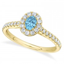 Oval Blue Topaz Solitaire & Diamond Engagement Ring 14K Yellow Gold (0.62ct)