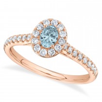 Oval Aquamarine Solitaire & Diamond Engagement Ring 14K Rose Gold (0.54ct)