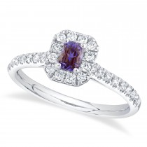 Emerald-Cut Alexandrite & Diamond Engagement Ring 14K White Gold (0.68ct)