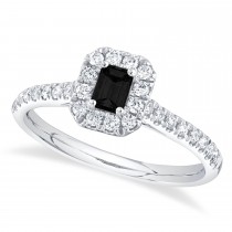 Emerald-Cut Black Diamond Engagement Ring 14K White Gold (0.62ct)