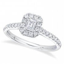 Emerald Cut Diamond Halo Engagement Ring 14K White Gold (0.62ct)