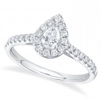 Pear Cut Diamond Halo Engagement Ring 14K White Gold (0.62ct)