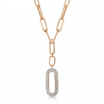 Diamond Paper Clip Drop Pendant Necklace 14k Rose Gold (0.92ct)