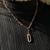 Diamond Paper Clip Drop Pendant Necklace 14k Rose Gold (0.92ct)