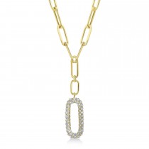 Diamond Paper Clip Drop Pendant Necklace 14k Yellow Gold (0.92ct)