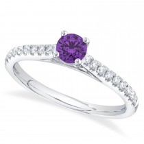 Round Amethyst Solitaire & Diamond Engagement Ring 14K White Gold (0.67ct)