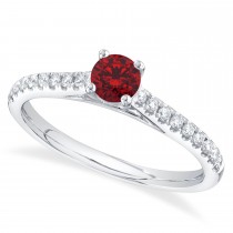 Round Ruby Solitaire & Diamond Engagement Ring 14K White Gold (0.77ct)