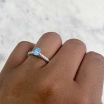 Oval Blue Topaz Solitaire w/Accented Diamond Engagement Ring 14K White Gold (0.49ct)