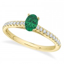 Oval Emerald Solitaire & Diamond Engagement Ring 14K Yellow Gold (0.54ct)