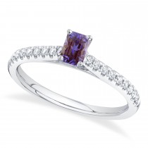 Emerald-Cut Alexandrite & Diamond Engagement Ring 14K White Gold (1.00ct)