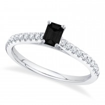 Emerald-Cut Black Diamond Engagement Ring 14K White Gold (0.59ct)
