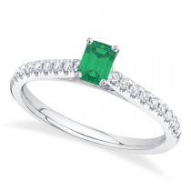 Emerald  & Diamond Accented Engagement Ring 14K White Gold (0.75t)