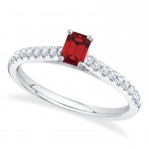 Emerald Cut Ruby & Diamond Engagement Ring 14K White Gold (0.89ct)