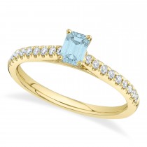 Emerald-Cut Aquamarine & Diamond Engagement Ring 14K Yellow Gold (0.69ct)