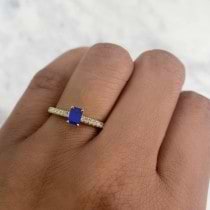 Emerald Cut Blue Sapphire & Diamond Engagement Ring 14K Yellow Gold (0.94ct)