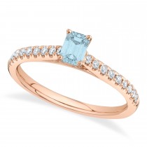 Emerald-Cut Aquamarine & Diamond Engagement Ring 14K Rose Gold (0.69ct)