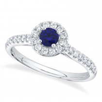 Round Blue Sapphire Solitaire & Diamond Engagement Ring 14K White Gold (0.67ct)