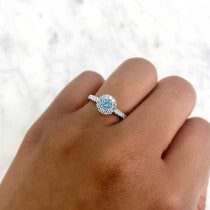 Round Blue Topaz Solitaire & Diamond Engagement Ring 14K White Gold (0.65ct)