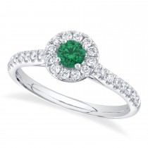Round Emerald Solitaire & Diamond Engagement Ring 14K White Gold (0.57ct)