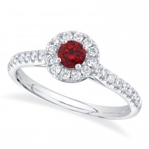 Round Ruby Solitaire & Diamond Engagement Ring 14K White Gold (0.67ct)