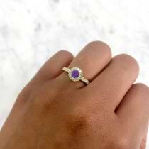 Round Amethyst Solitaire & Diamond Engagement Ring 14K Yellow Gold (0.56ct)