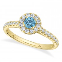 Round Blue Topaz Solitaire & Diamond Engagement Ring 14K Yellow Gold (0.65ct)