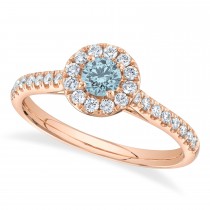 Round Aquamarine Solitaire & Diamond Engagement Ring 14K Rose Gold (0.56ct)