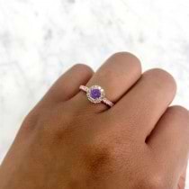 Round Amethyst Solitaire & Diamond Engagement Ring 14K Rose Gold (0.56ct)