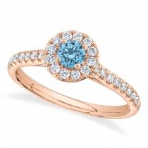 Round Blue Topaz Solitaire & Diamond Engagement Ring 14K Rose Gold (0.65ct)