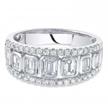 Diamond Emerald Cut Bezel Setting Ring Band in 14K White Gold (1.55ct)