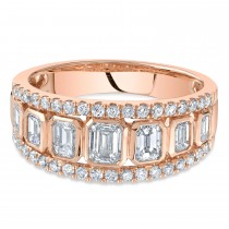 Diamond Emerald Cut Bezel Setting Ring Band in 14K Rose Gold (1.55ct)