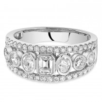 Diamond Emerald & Round Bezel Setting Wedding Ring 14K White Gold(1.25ct)