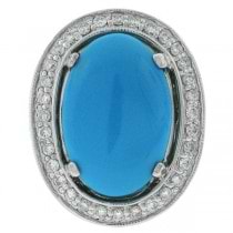 2.55ct Diamond & 11.70ct Composite Turquoise 14k White Gold Ring